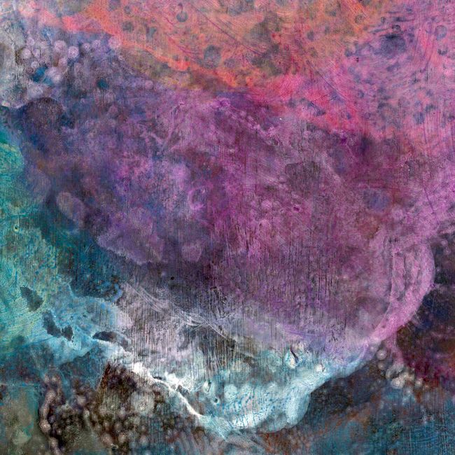 Dynamic abstract artwork with vibrant colors and textured layers.